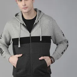 The Roadster Lifestyle Co Men Grey Colourblocked Hooded Sweatshirt-picture-16