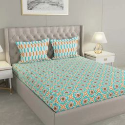 Raymond Home Jazzy Blue & Brown 120 TC Cotton Queen Bedsheet with 2 Pillow Covers-picture-34