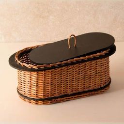 Peepul Tree Wicker & Wood Bread Box & Serving Tray Combo | Handcrafted in Kashmir image 2