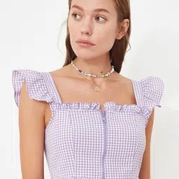 Trendyol Violet Checked Blouson Crop Top-image-10