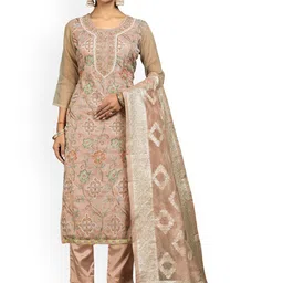 HERE&NOW Floral Embellished Beads And Stoned Organza Unstitched Dress Material-image-43