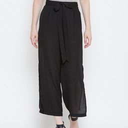 La Zoire Women Black Solid Drawstring Georgette Palazzos-image-21