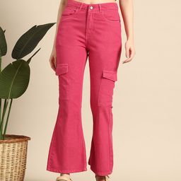 Mast & Harbour Women Cargo Style Flared Stretchable Jeans-image-30
