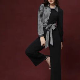 KASSUALLY Silver & Black Textured Jumpsuit-image-70