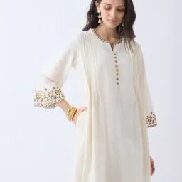 Utsa by Westside Light Beige Embroidered Cotton A-Line Kurta-picture-27