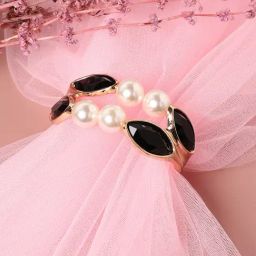 Sohi Crystal Pearl Black & White Bracelet-image-45