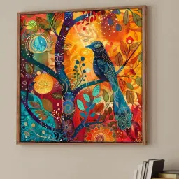 Art Street Multicolour Large Framed Abstract Birds In A Tree Canvas Painting-picture-35