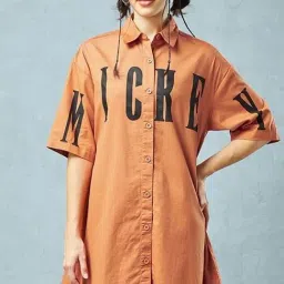 Bewakoof Orange Print Relaxed Fit Dress-image-93