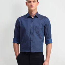 Arrow Blue Cotton Regular Fit Self Pattern Shirt-image-17