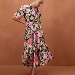 CORSICA Floral Print Belted Shirt Midi Dress-picture-16
