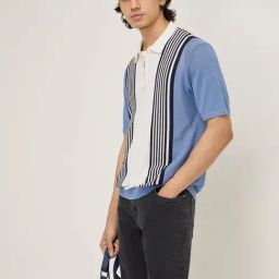 Ascot by Westside Dusty Blue Colour-Blocked Relaxed-Fit Polo T-Shirt-image-1