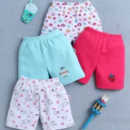 Bumzee Girls Pink & Mint Green Cotton Printed Shorts - Pack of 4-image-60