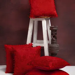 HOSTA HOMES Set of 5 Red Solid Square Velvet Cushion Covers-33