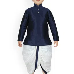 SG YUVRAJ Boys Navy Blue & White Solid Kurta with Dhoti Pants-image-20
