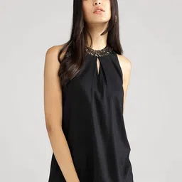 IDK Black Solid Keyhole Neck Top-picture-28