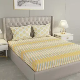 Raymond Home Jazzy Yellow 120 TC Cotton Queen Bedsheet with 2 Pillow Covers-image-35
