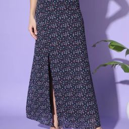 Trend Arrest Navy Floral Print Skirt-image-57