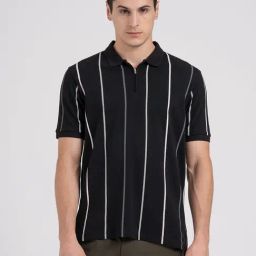 Red Tape Black Cotton Regular Fit Striped Polo T-Shirt-image-22