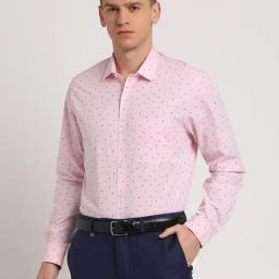 Turtle Light Pink Cotton Regular Fit Printed Shirt-image-52