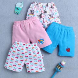 Bumzee Girls Blue & Pink Cotton Printed Shorts - Pack of 4-picture-17