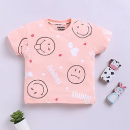 Happy Faces Kids Girls Smiley Printed Pure Cotton T-Shirt-image-69