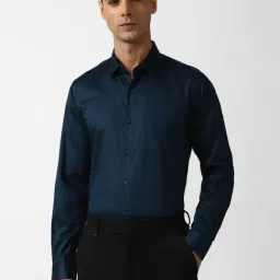 Peter England Navy Cotton Slim Fit Shirt-picture-28