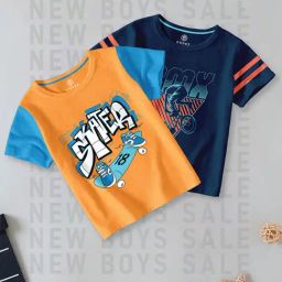 Codez Kids Orange & Navy Printed T-Shirt (Pack Of 2)-41