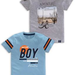 Codez Kids Sky Blue & Grey Melange Printed T-Shirt (Pack Of 2)-3