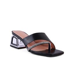 London Rag Women Black Embellished PU Party Block Sandals-3