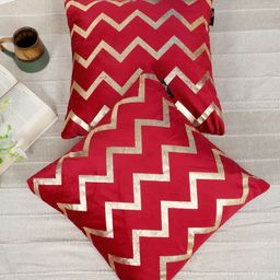 HOSTA HOMES Maroon & Gold-Toned Set of 2 Geometric Velvet Square Cushion Covers-image-83