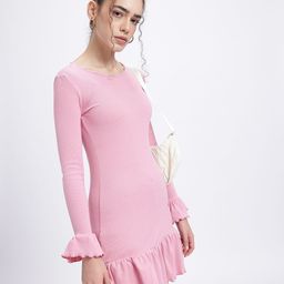 glitchez Ribbed Bell Sleeves Flounce Hem Mini Dress-image-83
