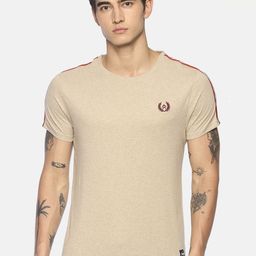 Steenbok Men Beige Slim Fit Solid Round Neck T-shirt-image-27