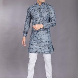 PulseIQ Grey Cotton Blend Solid Kurta Sets-image-25