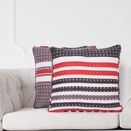 SWAYAM Off White & Red Set of 2 Striped Square Cushion Covers-6