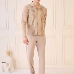 Sweet Dreams Men Striped Lapel Collar Night Suit-picture-5