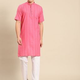 RAJUBHAI HARGOVINDAS Men Pink Striped Pure Cotton Kurta-picture-18