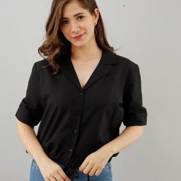 PRETTY LOVING THING Black Roll-Up Sleeves Shirt Style Top-picture-55