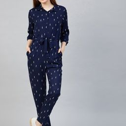 RARE Navy Blue & White Printed Basic Jumpsuit-12