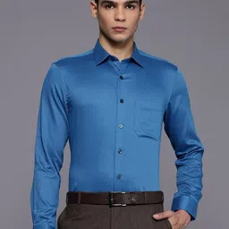 Louis Philippe Slim Fit Self Design Textured Pure Cotton Formal Shirt-image-88