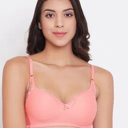 Clovia Pink Solid Non-Wired Full Coverage Non Padded T-shirt Bra BR1924A2232B-10