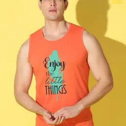 WOOSTRO Pack Of 2 Printed Combed Cotton Gym Vests -VWS26(ENJOY ORANGE)(ENJOY YELLOW)-image-93