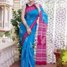 Dastkar Ethnic Motifs Pure Cotton Block Print Saree-picture-14