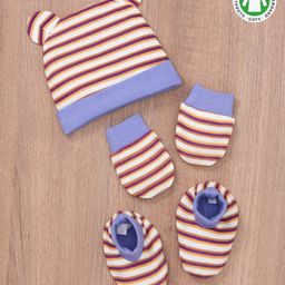 Babyoye Cotton Cap Mitten & Booties Stripes Pattern Purple Brown - Cap Diameter 10.5-picture-11