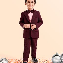 Babyhug Full Sleeves Stretch Fit Party Suit With Bow - Maroon-image-83