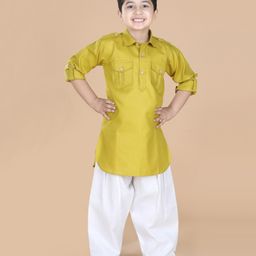 AJ Dezines Full Sleeves Button Closure Solid Pathani Suit - Green-image-60