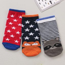 Cute Walk by Babyhug Ankle Length Antibacterial Socks Pack Of 3 Striped & Stars Design - Multicolour-image-71