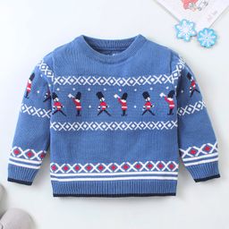 ToffyHouse Cotton Full Sleeves Flatknitted Sweater with Design - Airforce Blue-image-67