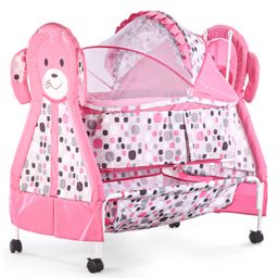 Metal Cradle with Swing Lock Mosquito Net and Storage - Pink-24
