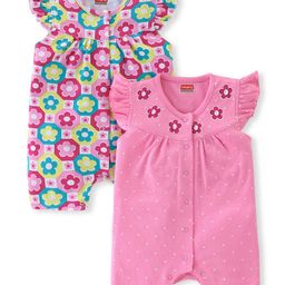 Babyhug 100% Cotton Knit Sleeveless Romper with Frill Detailing Polka Dot &  Floral Print  Pack of 2 - Multicolour-image-17