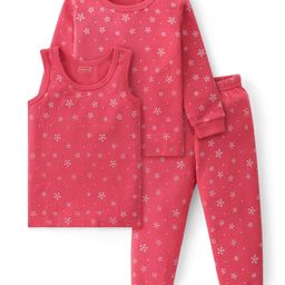 Babyhug Cotton Full Sleeves & Sleeveless Thermal Vests & Pant Set with Snow Print - Pink-image-83